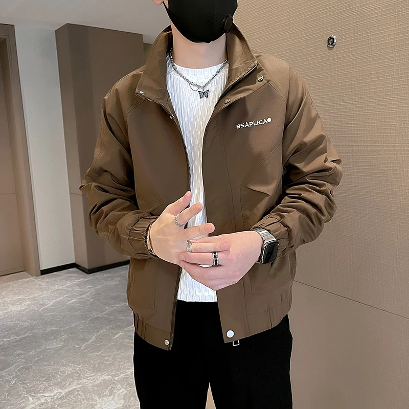 

Молодежная модная весенне-осенняя повседневная куртка с вышивкой, размер XS, мужская, с воротником-стойкой, на молнии, верхняя одежда