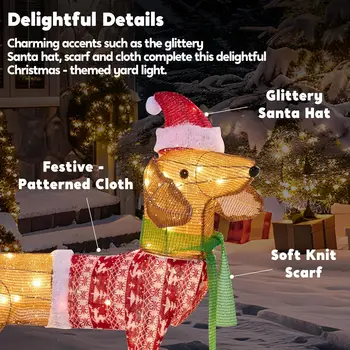 Lighted Wiener Dog Christmas Decorations Outdoor 40 LEDs Warm White Tinsel Dachshund Lights for Christmas Yard Decor Light Up Xmas Lawn Ornaments with Metal Stakes for Outside Porch Garden 6