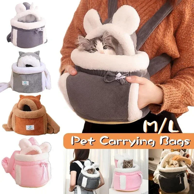 Borsa da trasporto per animali domestici Gatti Cani Zaino in peluche Viaggio all\'aperto Camminata Inverno Nido caldo Gattino Cucciolo Pettorina