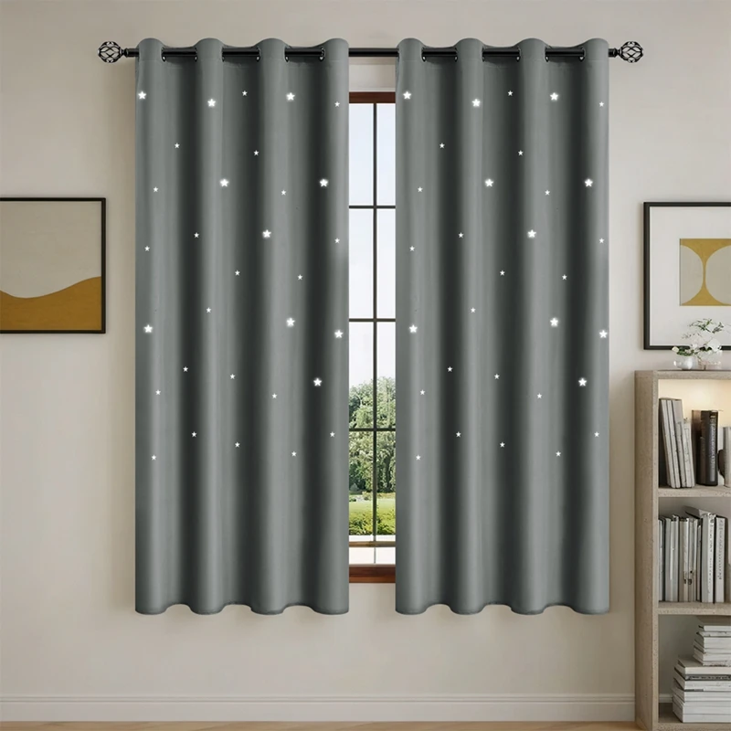 1/2 Pieces Star Cut-Out Blackout Curtains Room Darkening Curtains Rod Pocket Window Treatment for Bedroom Living Room 8 Sizes