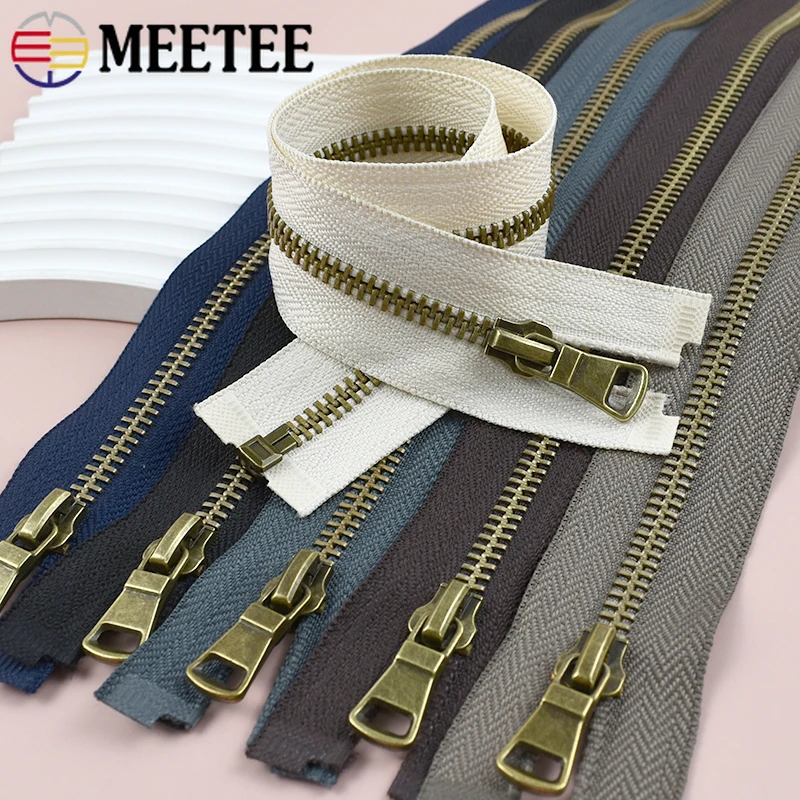 

3Pcs Bronze Zippers 40/50/60/70/80cm 5# Metal Zip Clothes Open-End Zipper Bag Jacket Closure Sewing Zips Repair Accessories