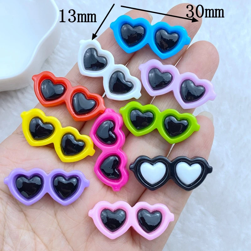 10Pcs New Cute 13*30mm Resin Heart Shaped Glasses Series Flat Back Fit Phone Deco Parts Embellishments For Hair Bows Accessories