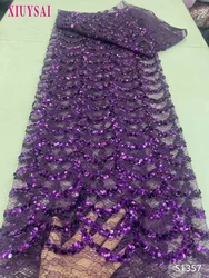 African Sequins Lace Fabrics, Nigerian Tulle Lace Fabric for Wedding Party, High Quality Embroidery, French Sewing, 5 Yards