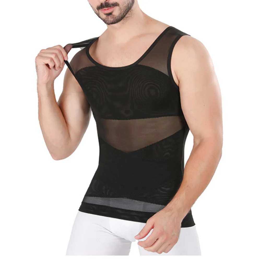 Men's Chest compression shirt to hide gynecomastia moobs slim chest slim belly tank top for Summer