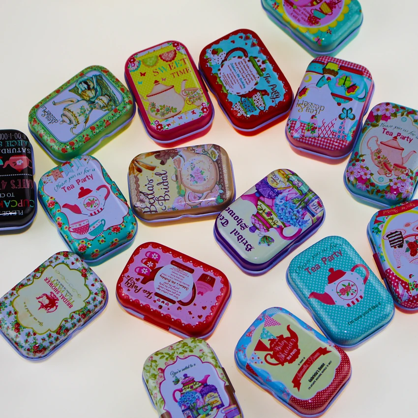 32Pieces/lot Vintage Flower Printing Mini Tin Box For Jewelry Wedding Favor Metal Candy Box Decorative Storage Boxes Gift Home