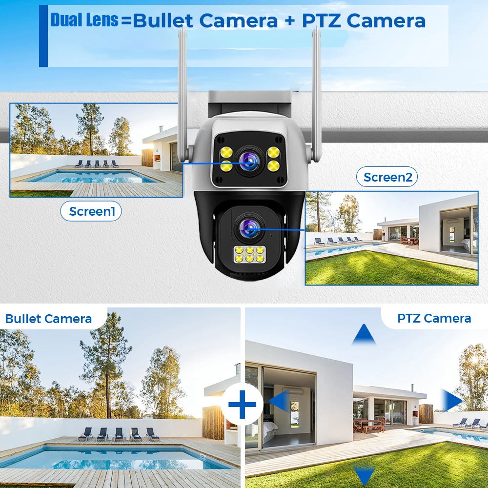 كاميرا V380 Pro مزدوجة العدسة IP خارجية 4K 8MP WiFi مراقبة منزلية تتبع تلقائي حماية أمنية الصوت والفيديو كاميرات CCTV