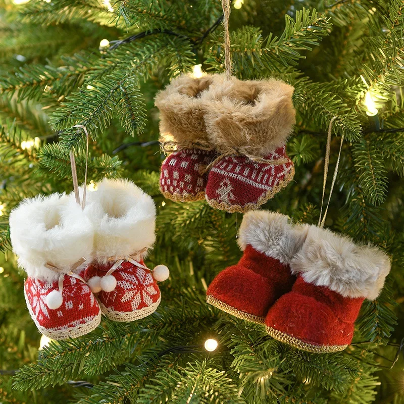 Christmas Creative Small Objects Ornaments Red Fabric Christmas Boots Decoration Christmas Tree Pendants Adornos De Navidad