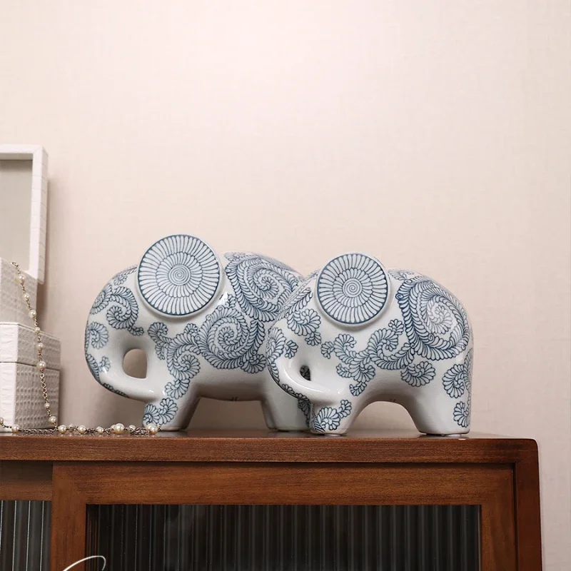 

Time comes and goes blue and white porcelain auspicious elephant new Chinese living room entrance ornament handicrafts