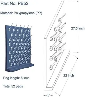 Bench-top/Wall-Mount Laboratory Glassware Drying Rack with 52 Pegs - Black