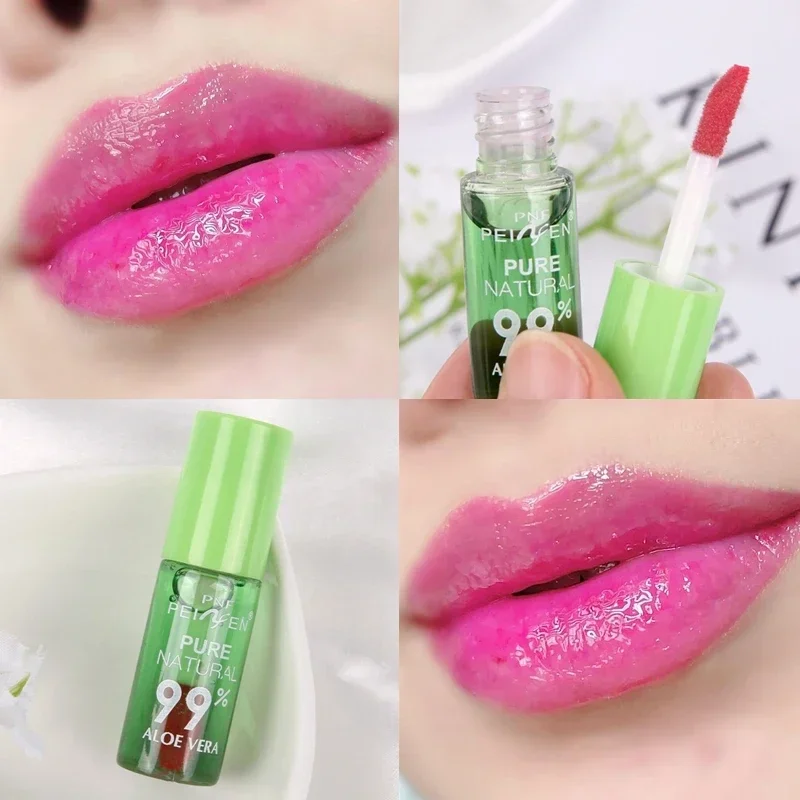 Moisturizing Aloe Lip Gloss Transparent Color Changing Lipstick Waterproof Long Lasting Reduce Lip Lines Lips Care Cosmetics