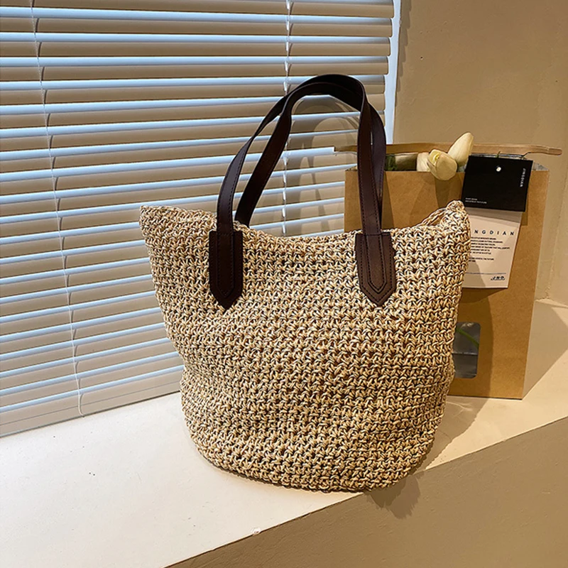 Sommer Strand Taschen Für Frauen Handgemachte Rattan Gewebt Schulter Taschen Große Kapazität Stroh Tasche Böhmischen Casual Reise Handtasche Totes – Detail 4
