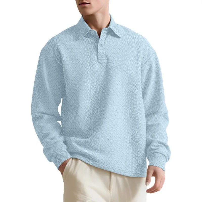 الرجال الأوروبية الأمريكية محكم الجاكار الصلبة زر جديد قميص بولو طية صدر السترة بأكمام طويلة فضفاضة البلوز