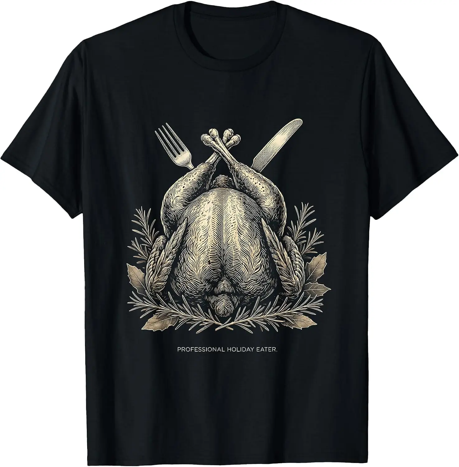 Professional Holiday Eater Thanksgiving Design T-Shirt Men's Thanksgiving Day Retro Graphic Print T‑Shirt, Casual Short Sleeve Crew Neck Cotton Tee, Autumn Fall Holiday Daily Party Tops for Men.