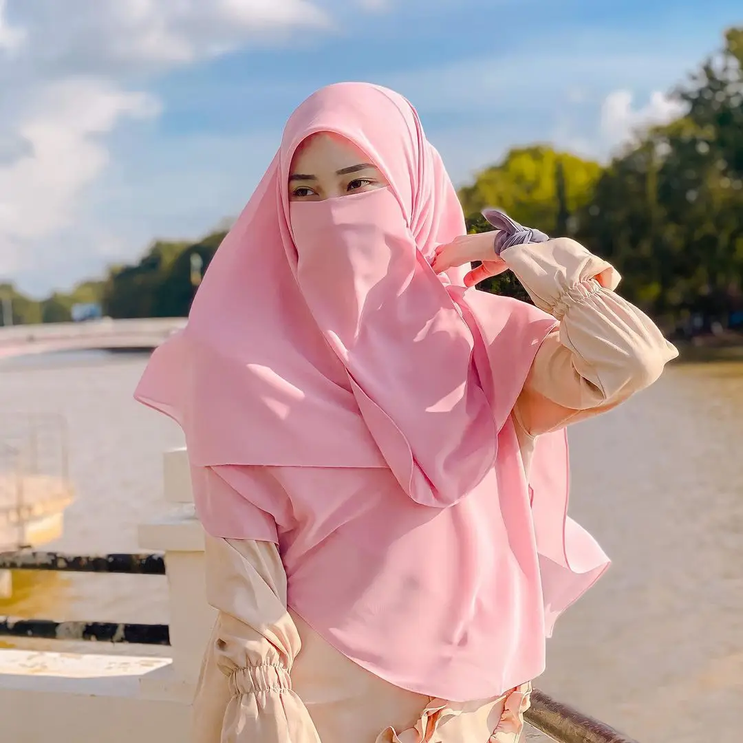 Premium Chiffon Hijab With Face Mask Wear Islamic Muslim Modest Breathable Hijabs