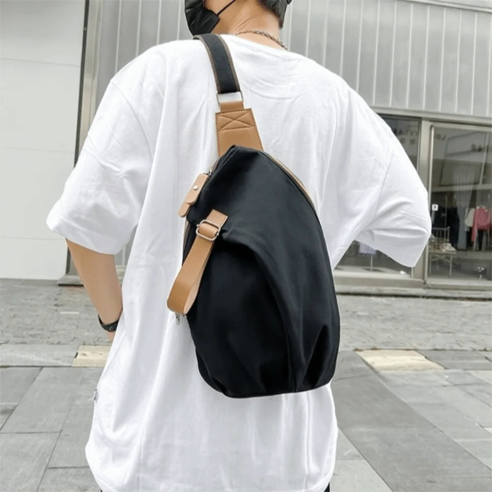 Solid Color Men's Chest Bag Waterproof Large Capacity Nylon Crossbody Bag Multifunctional Commuting Cycling Shoulder Bag Outdoor