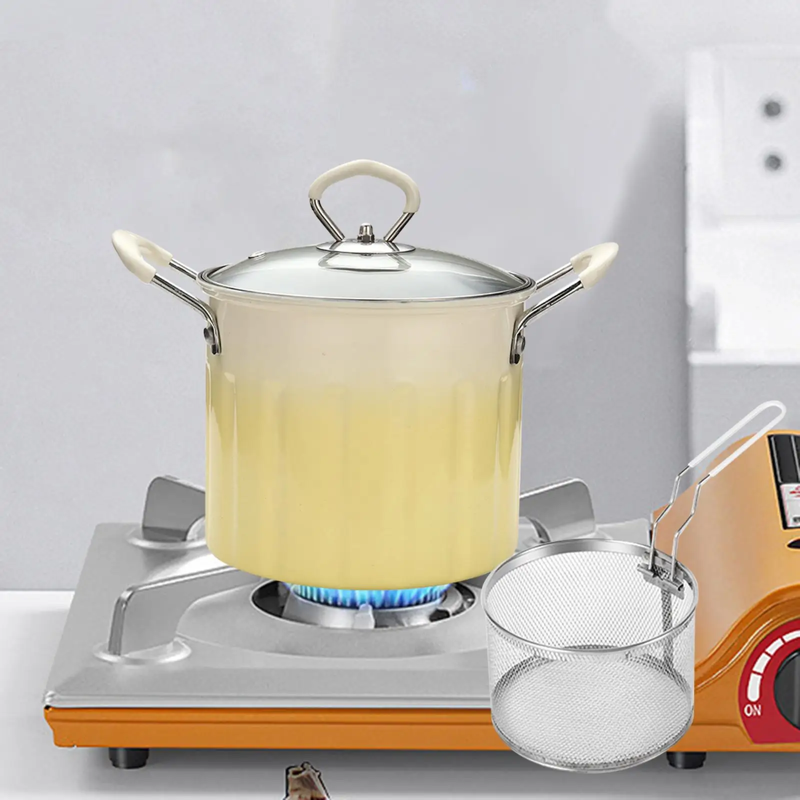 Deep Fryer Pot Japanese Tempura Fryer, Easy to Clean,Deep Oil Fryer with Basket for Restaurant Kitchen Outdoor Camping