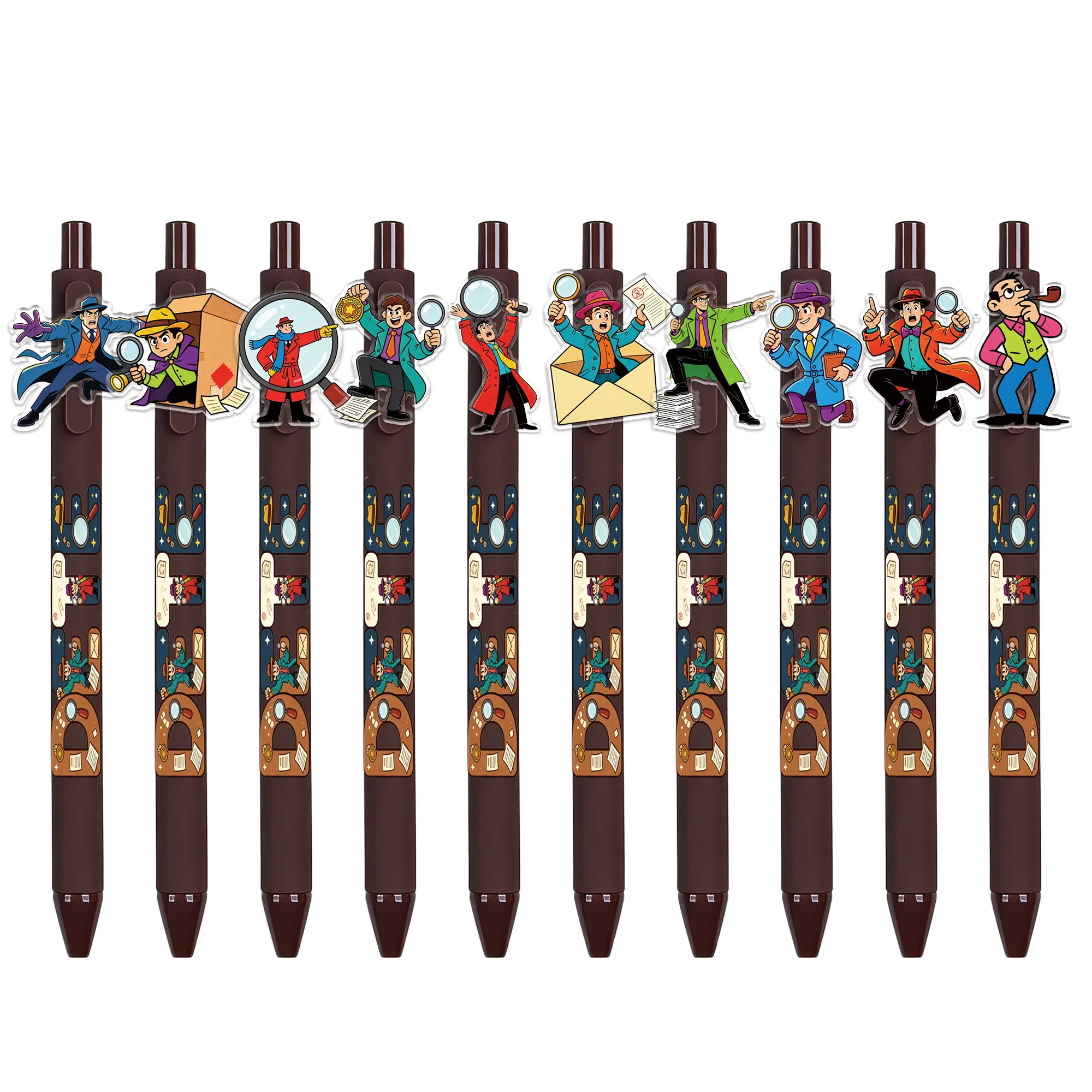 8Pcs/16Pcs Detective Character Retractable Ballpoint Pens Smooth Writing Pens Gift Office Stationery Random Patterns