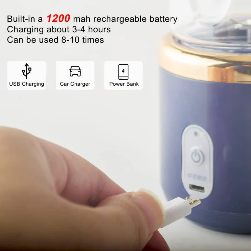 Frullatore personale compatto mini blu portatile ricaricabile tramite USB per frullati più crepe e frullati più lisci, con tazza da viaggio da 2 pezzi -