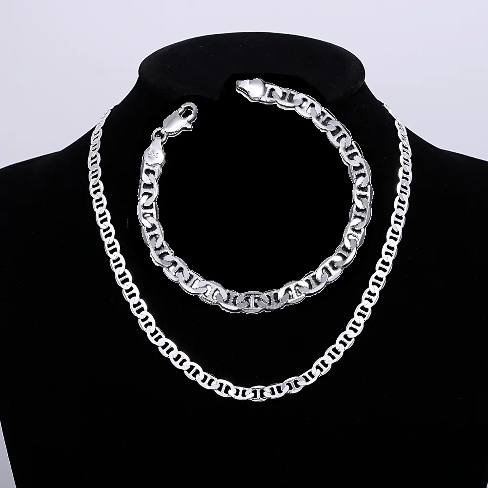 

Luxury designer 925 Sterling Silver trend 6MM chain Necklace Bracelet Jewelry set for Women Men fashion Wedding Accessories Gift