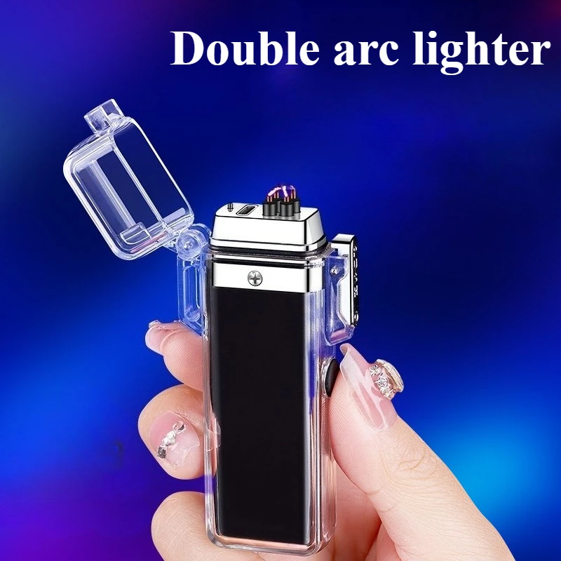 

Double Arc Lighter with Transparent Waterproof Shell Windproof Electronic Smoking Accessories and Flameless High Power Lighters