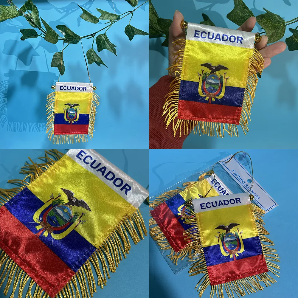 (SKY FLAG) Ecuador Car Window Flag 8*12cm Polyester Double Side Printed Ecuador Hanging Flags Ecuador Mini Flag for Football Cup