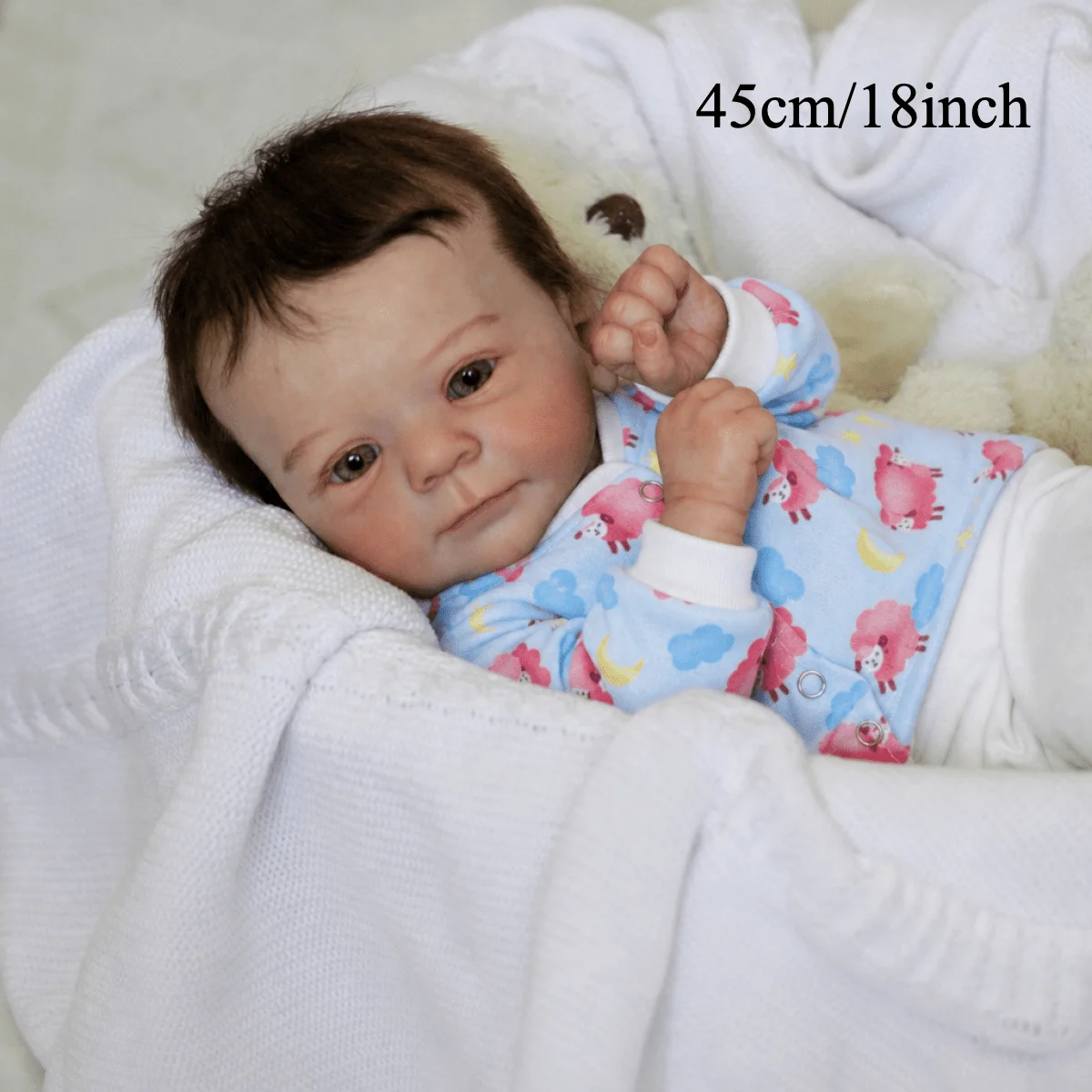 BZDOLL 45CM 18INCH Cloth Body Cute Sweet Reborn Baby Doll, Lifelike 3D-Paint Vein Skin Handmade Toy, Children Gift with Pacifier