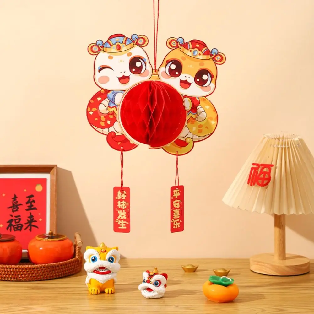 1 Pc Cartoon Honeycomb Ball Lantern Ornament Traditional Blessing Red Paper Lantern Celebration Party Home Decoration