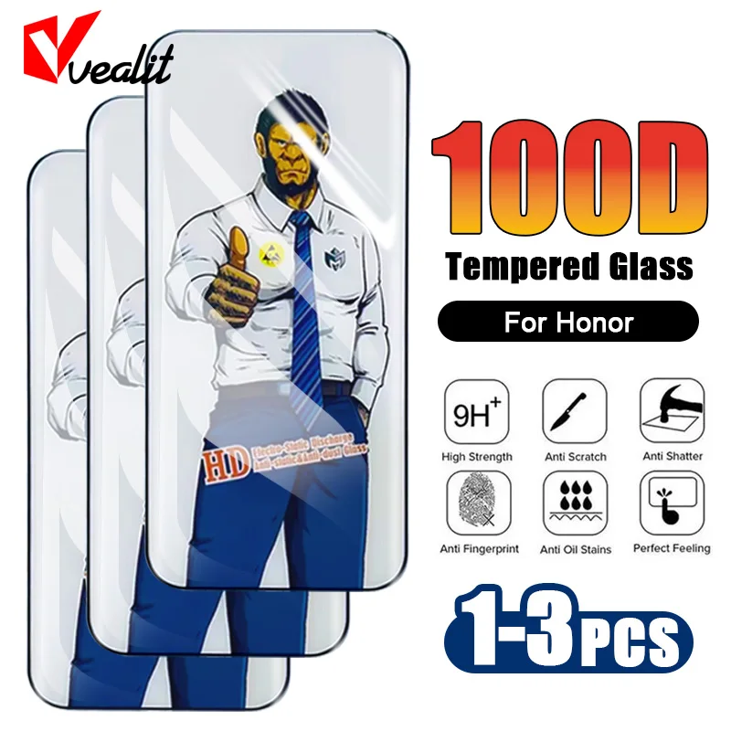 

1-3Pcs 100D Full Glue HD Tempered Glass For Honor 90 Smart Play 8T 7T 6T Screen Protectors For Honor X50i Plus 30 20 Pro Glass