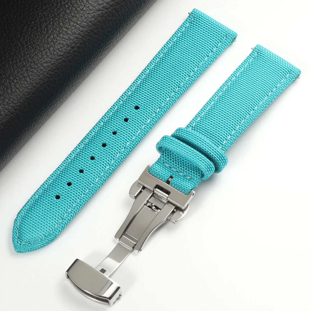 Quick Release Nylon Zeildoek Horlogeband 18mm 19mm 20mm 21mm 22mm 24mm vlinder Gesp Band Voor Omega Voor Seiko Horlogeband - afbeelding 2