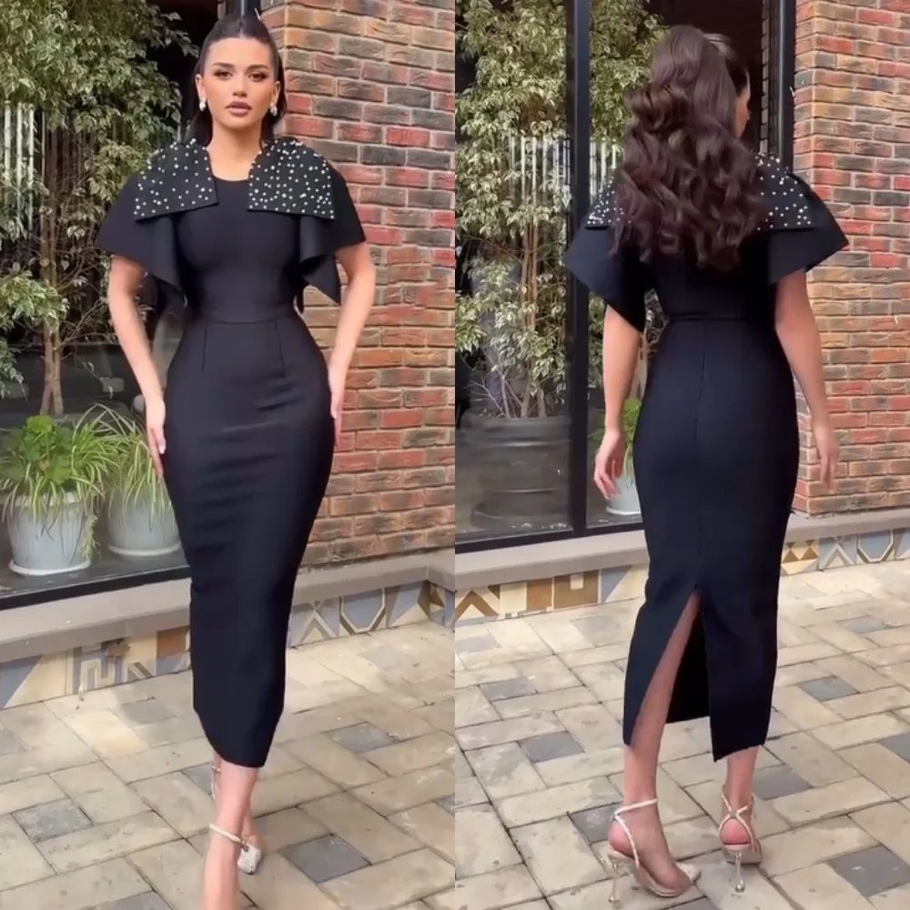 

Customized Jersey Ruched Sheath O-Neck Midi Dresses Bespoke Occasion Cocktail Classic Exquisite Simple