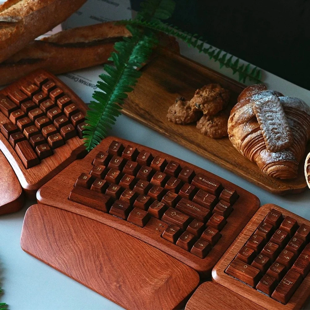 For Alice 60 Split Keyboard Customized Pear Wood Magnetic Attraction Keyboards Tri ModeRGB Office Mechanical Keyboard Kit