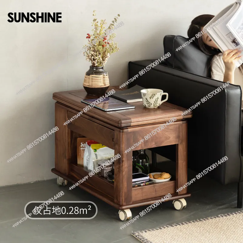 Movable folding coffee table, living room, household small apartment, multifunctional cart, accompanying side table