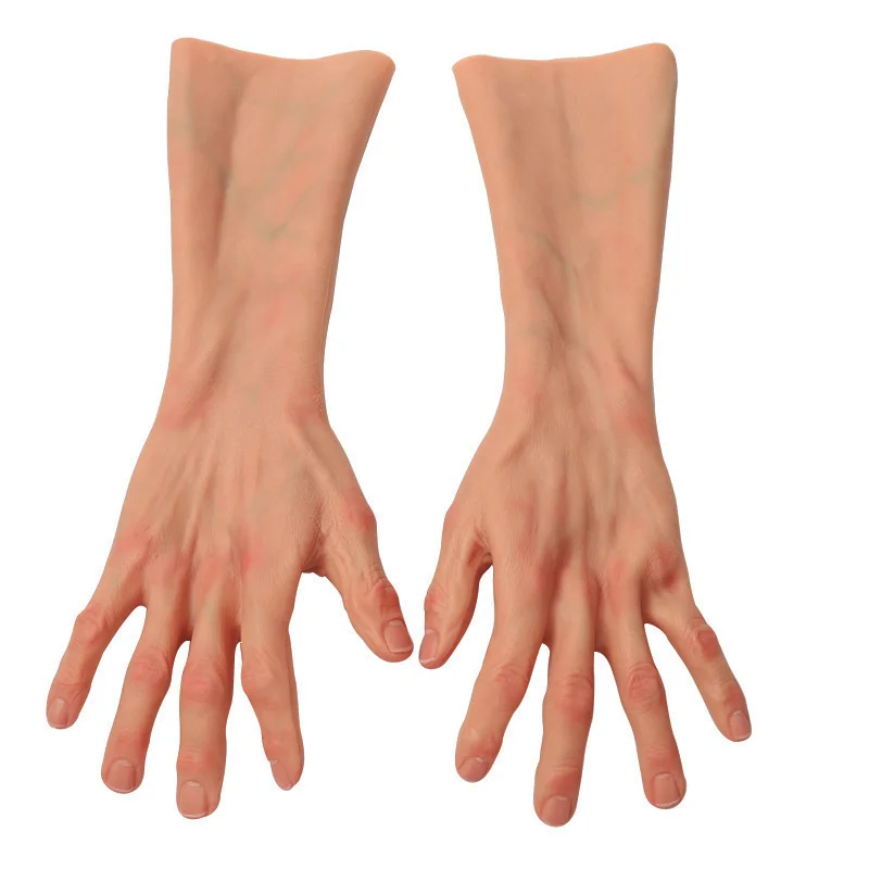 Man Hand Gloves Sleeves  Male Soft Silicone Highly Simulated Skin Texture Prosthesis Arm Cover Scars for Crossdresser Cosply