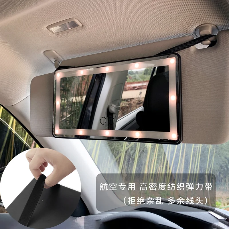 Rechargeable Car Sun Visor Mirror Clip on Vanity Mirror Makeup Sun Shading Cosmetic Mirror with Touch Screen LED Lights