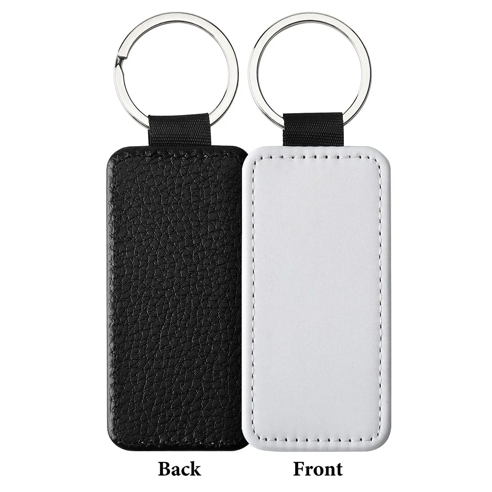 DIY Dye Sublimation Blanks Keychain Creative PU Leather Heat Transfer Keyring Pebbled Grain Rectangle