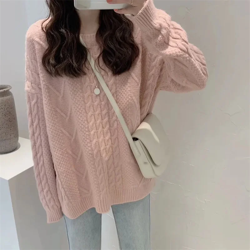 

oft Milk Blue Autumn And Winter Sweater Women Wear Loose Outside Early Autumn 2023 Japanese Lazy Style Fried Dough Sweater Pullo