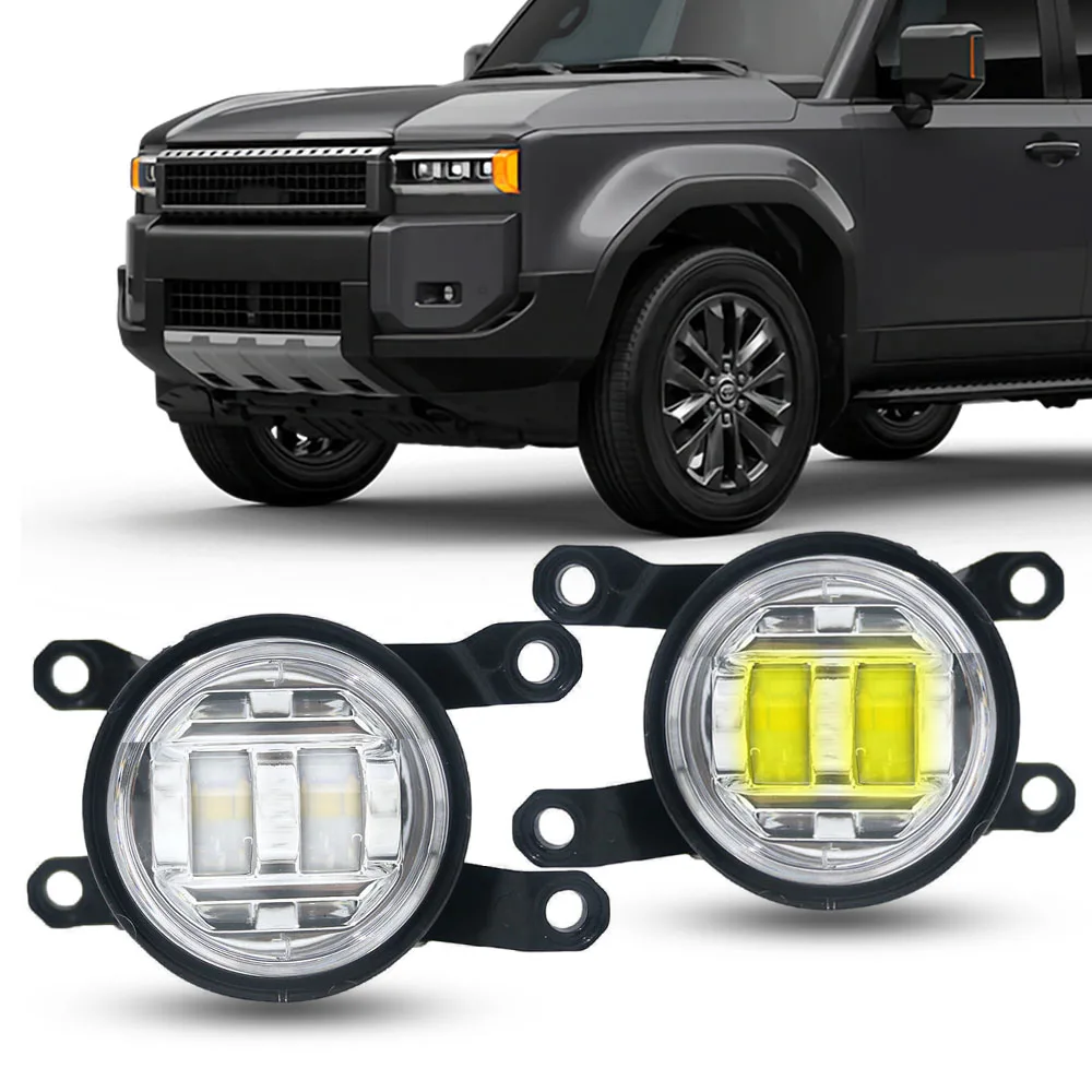 

Светодиодные противотуманные фары 15W X2 (белые или желтые) с ДХО для Toyota Land Cruiser Prado 250 2024-2026: линзованные противотуманки и дневные ходовые огни