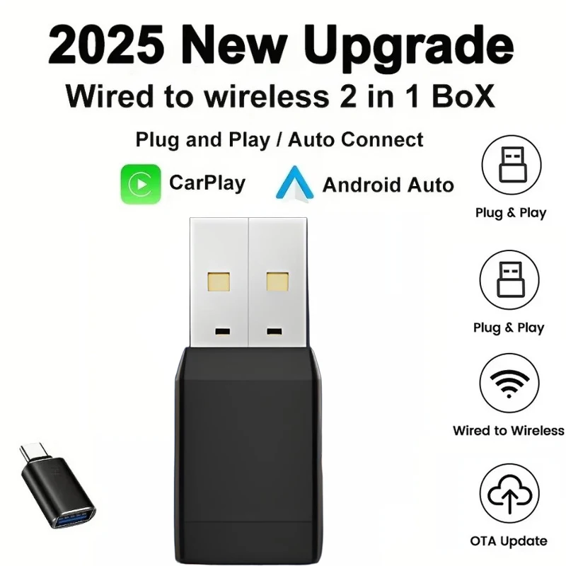 

Беспроводной адаптер CarPlay/Android Auto, умный AI-бокс, USB-донгл для преобразования проводного Android Auto в беспроводной для Toyota и Volvo