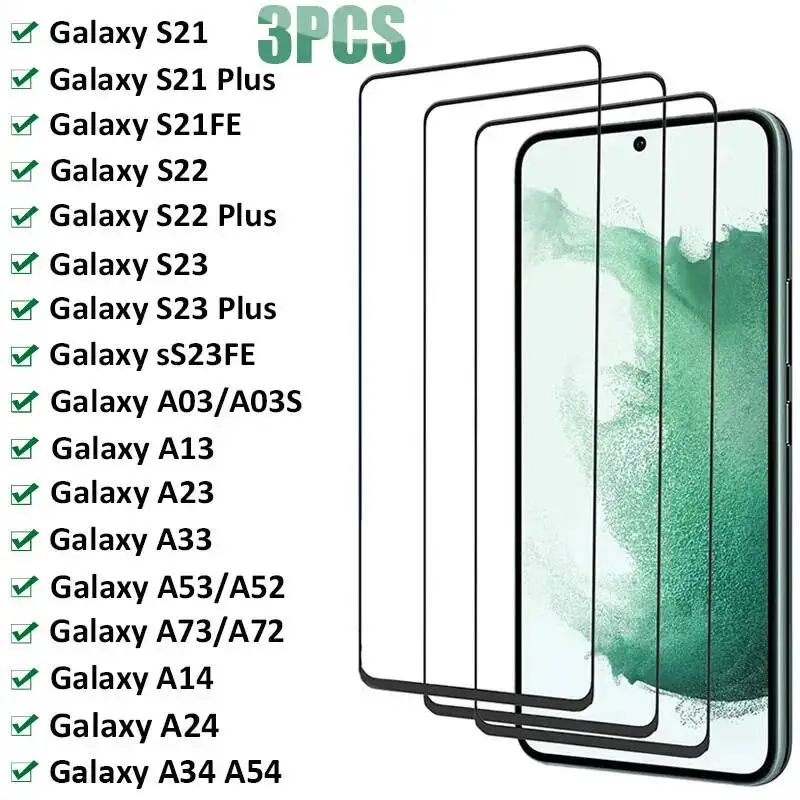 

3Pcs Tempered Galaxy A14 A24 A34 A54 A53 A73 A13 Screen Protector For Samsung S21 S22 Plus S23FE Glass Film