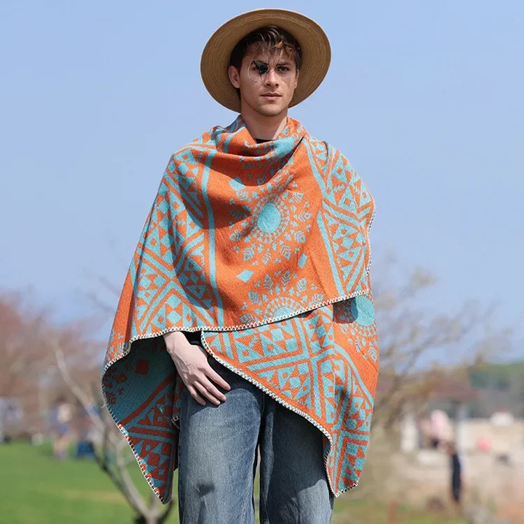 

Autumn and Winter New Hooded Cape Shawl Warm Men's Hot Selling Split Cape Travel Driving Multi-purpose Poncho Siesta Cloak