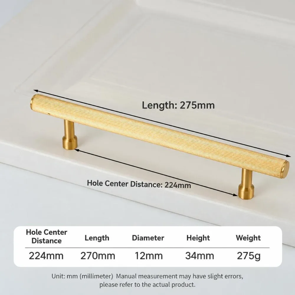 Solid Brass Cabinet Handles Brushed Gold Ribbed Cylindrical Furniture Handles Surface Mounted DIY Friendly Cupboard Handles