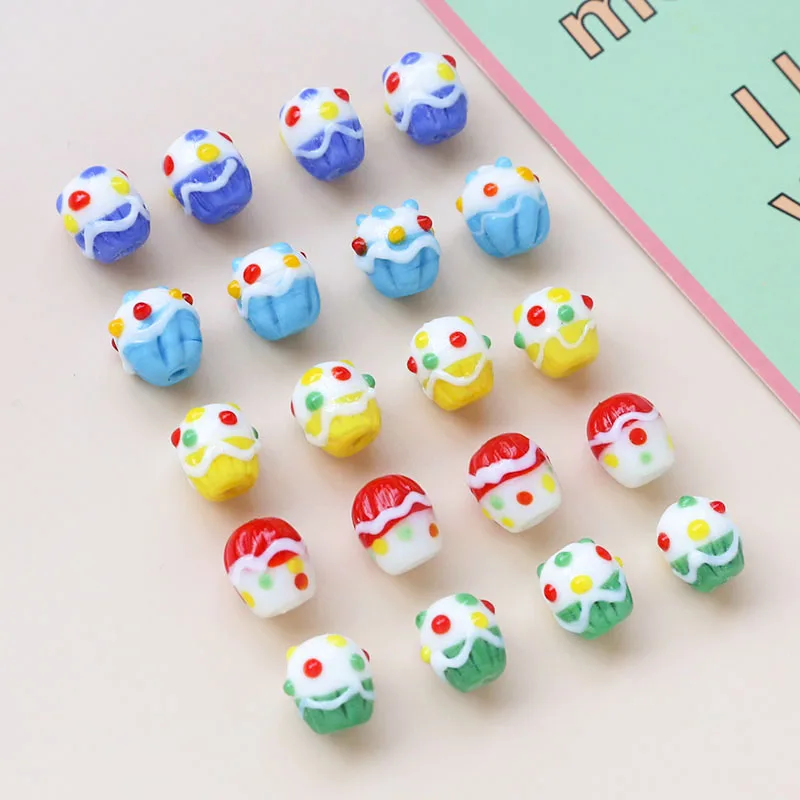 1pcs Cartoon Small Cake Ceramic Glass Beads Pendant Diy Handmade Jewelry Earrings Necklace Accessories Beaded Material Charms