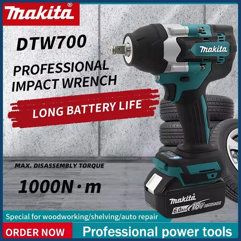 

Makita DTW700 Brushless 1000N.M Electric Wrench Screwdriver Large Cordless Impact Wrench Torque Repair Power Tools