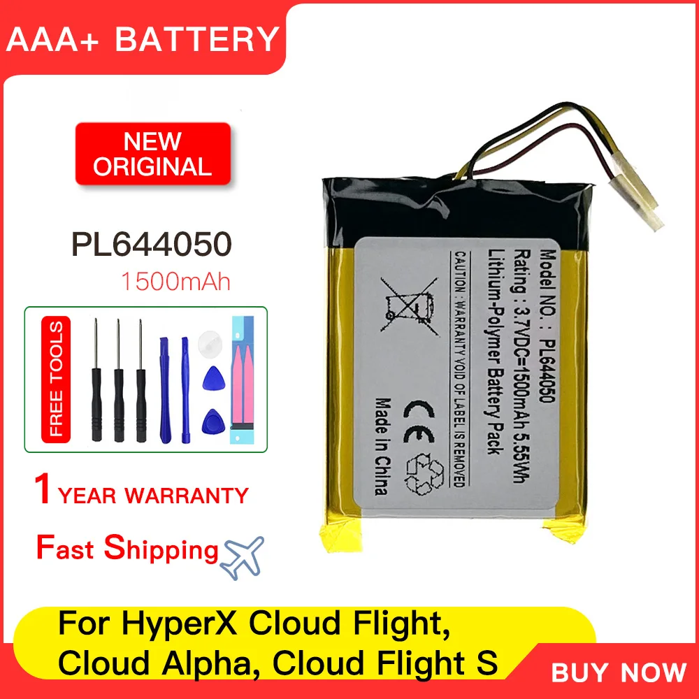 100% genuine Battery PL644050 3.7V/1500mAh For HyperX Cloud Flight, Cloud Alpha, Cloud Flight S Wireless Headset Batteries +Tool