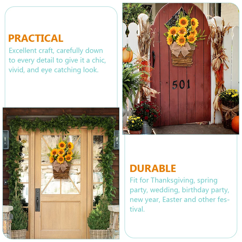 

Sunflower Wreath Plastic Home Decor Front Door Summer Sturdy Long Lasting Classic Simple Lovely Fits