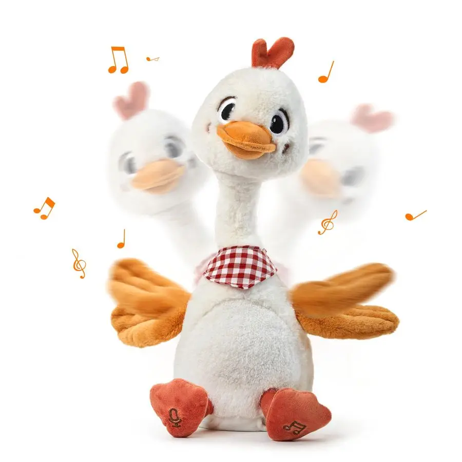 Juguete de pato bailando parlante, mascota electrónica de peluche suave con cuello torcido y alas aleteadas, características de canto, grabación, repetición