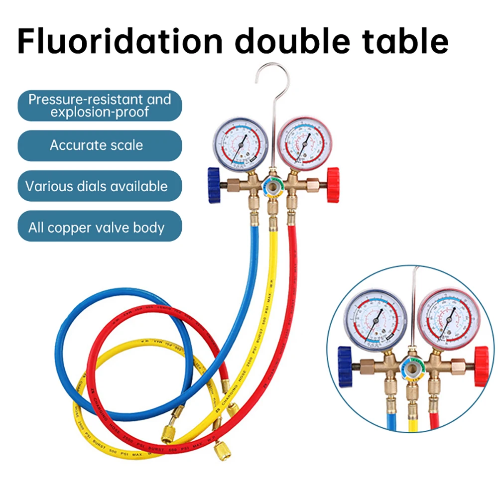 

Refrigerant Manifold Gauge Set Air Conditioning Tools with Hose and Hook for R12 R22 R404A R134A Pressure Refrigerant Double