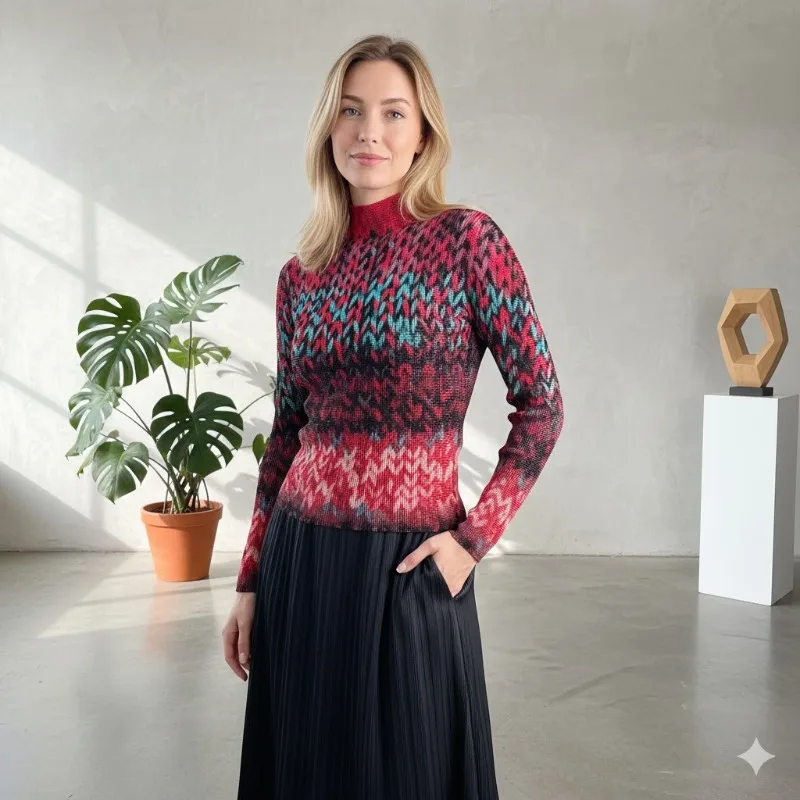 

Плиссированная футболка Miyake, свободная футболка больших размеров 2026, футболка со складками кукурузного зерна, весна-осень, темпераментные индивидуальные топы