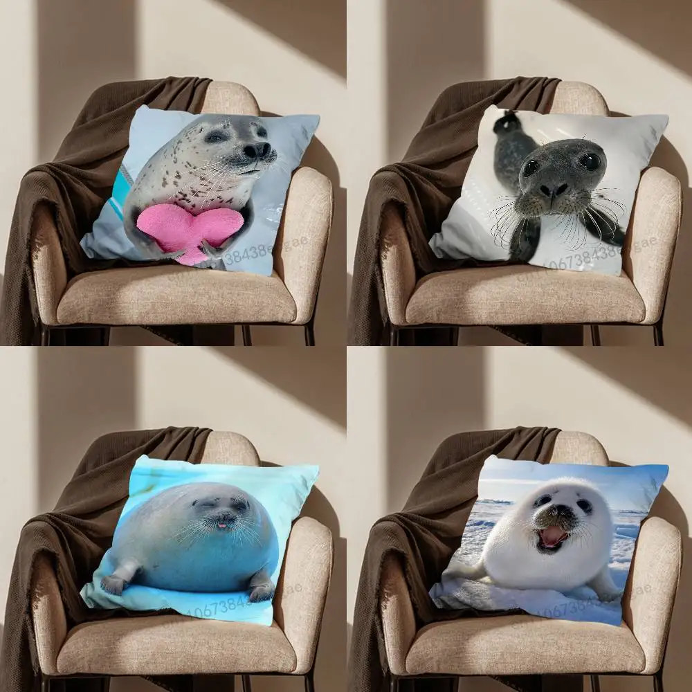 

Cute Funny Seal Sea Pillow Case Living Room Sofa Cushion Cover Suitable For Home Bedroom Decoration And Protector