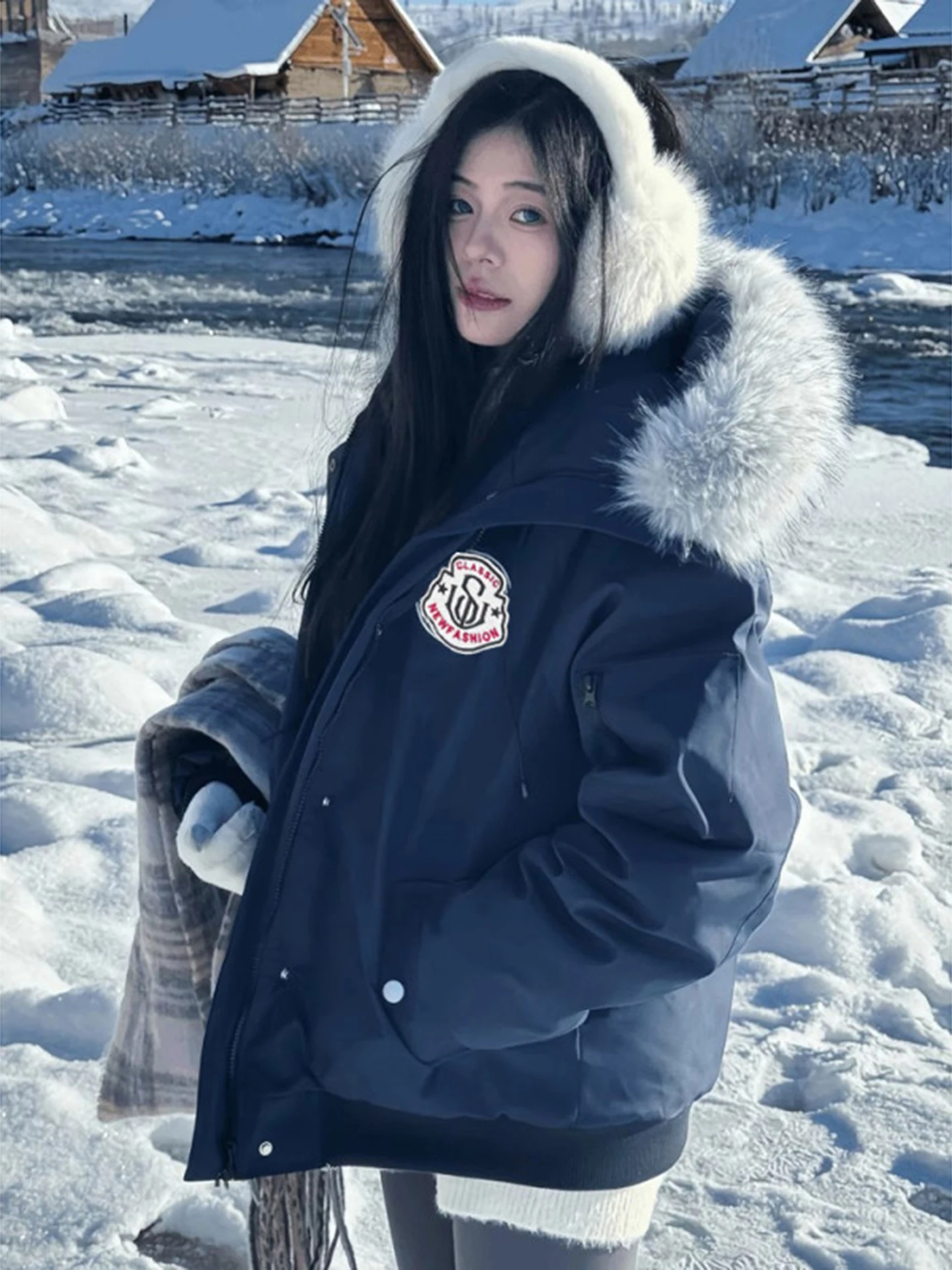 

Thiened Parka Sle down Jaet Men's Winter Coat with Fur Collar Hooded Cotton Polyester Blend Warm Windproof Outerwear